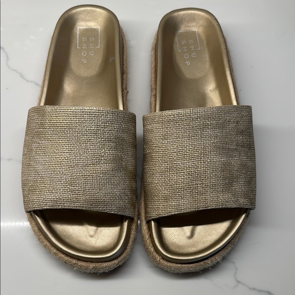 ShuShop Gold Sandals Metallic Slip-On Comfort